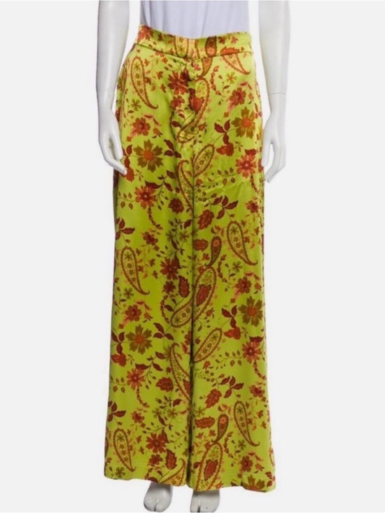 House of Harlow 1960 Pants - House of Harlow 1960 Lime Green Wide-Leg Pants with Red Paisley Print. Size Med